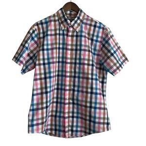 Lands End‎ Mens Shirt M Multicolor Buffalo Check Button Up Preppy Office Travel